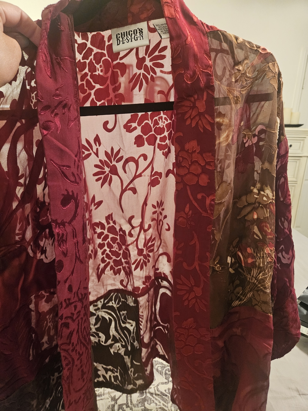 Chico's Red Floral Sheer Overlay Kimono